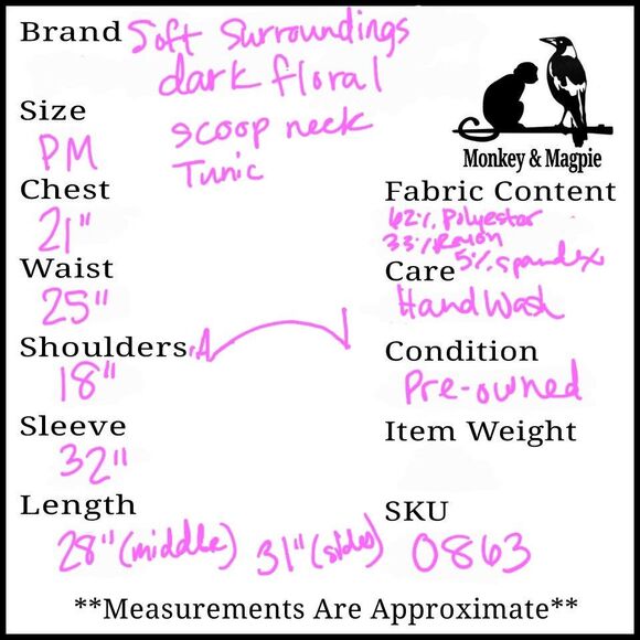 Soft Surroundings Asymmetric Hem Dark Floral Artsy Tunic Size PM Petite Medium - Picture 9 of 9